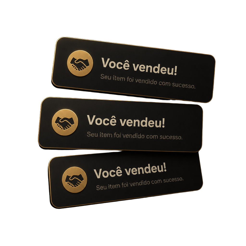 Cards de notificação escuros com a mensagem Você vendeu! empilhados